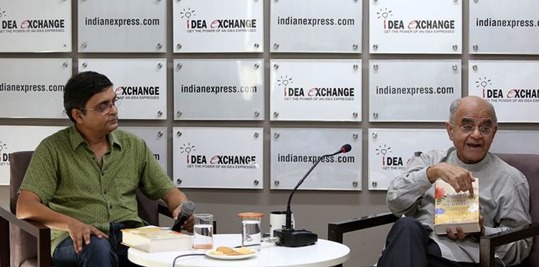 Author-commentator Gurcharan Das with Books Editor Pratik Kanjilal at The Indian Express office in Delhi