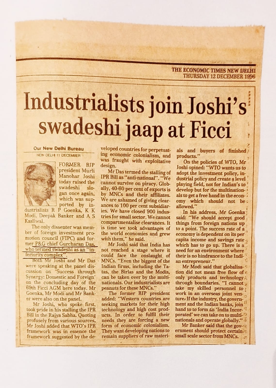 Industrialists join Joshi's swadeshi jaap at Ficci